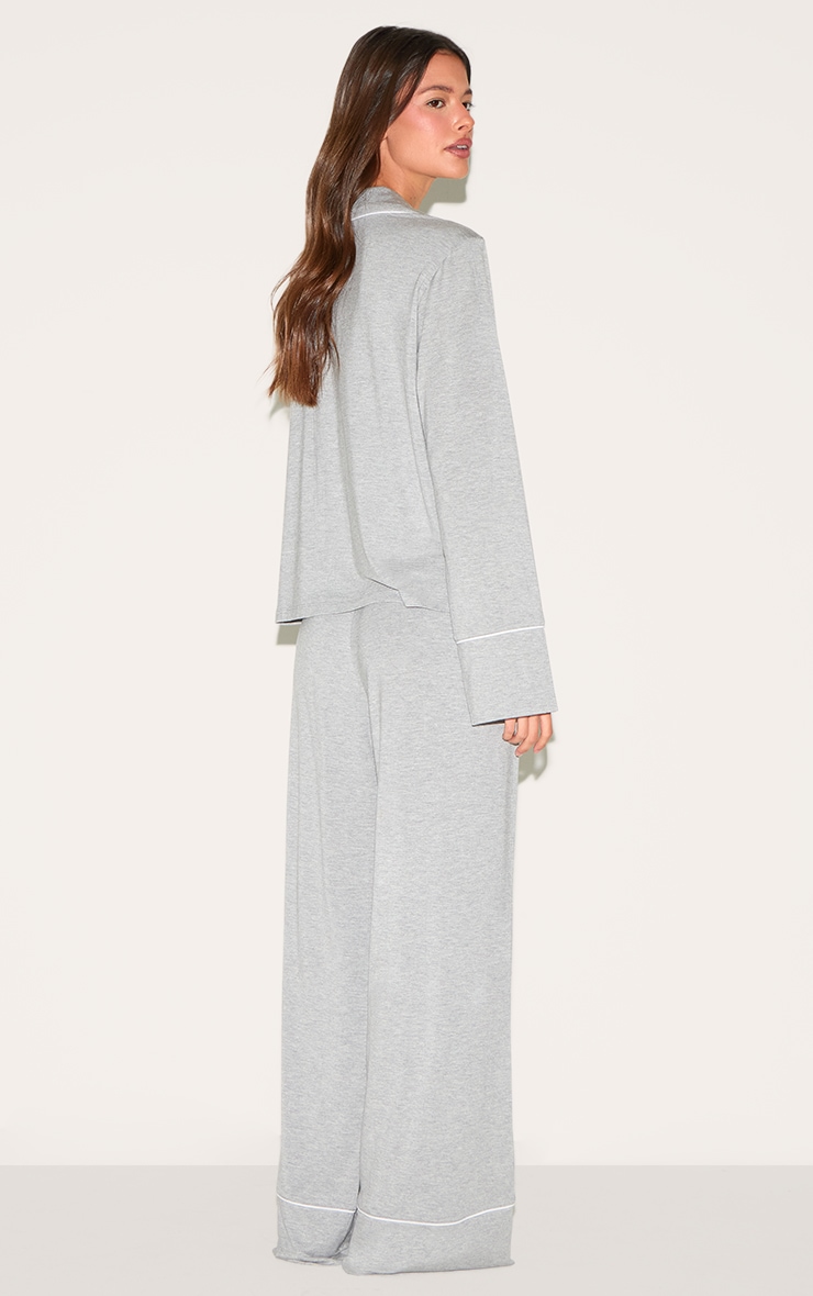 Grey Marl Modal Piping Long Pj Set image 2