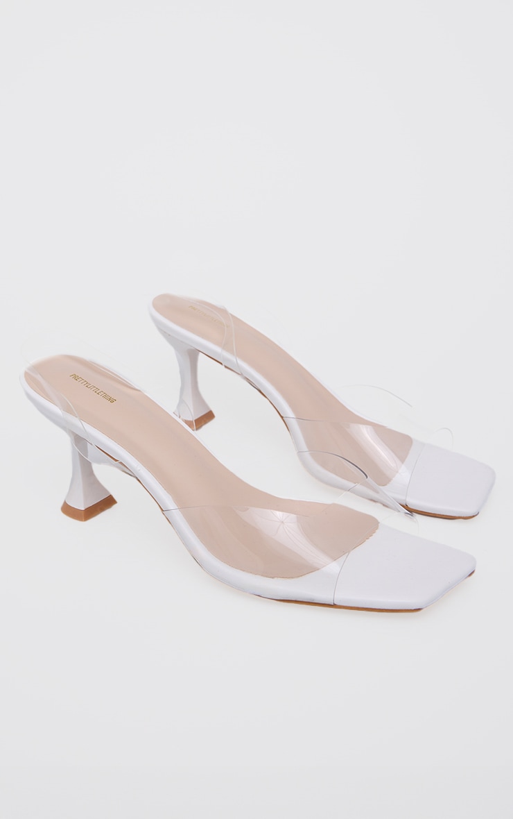 White Low Cake Stand Square Toe Clear Strap Slingback Heeled Sandals image 4