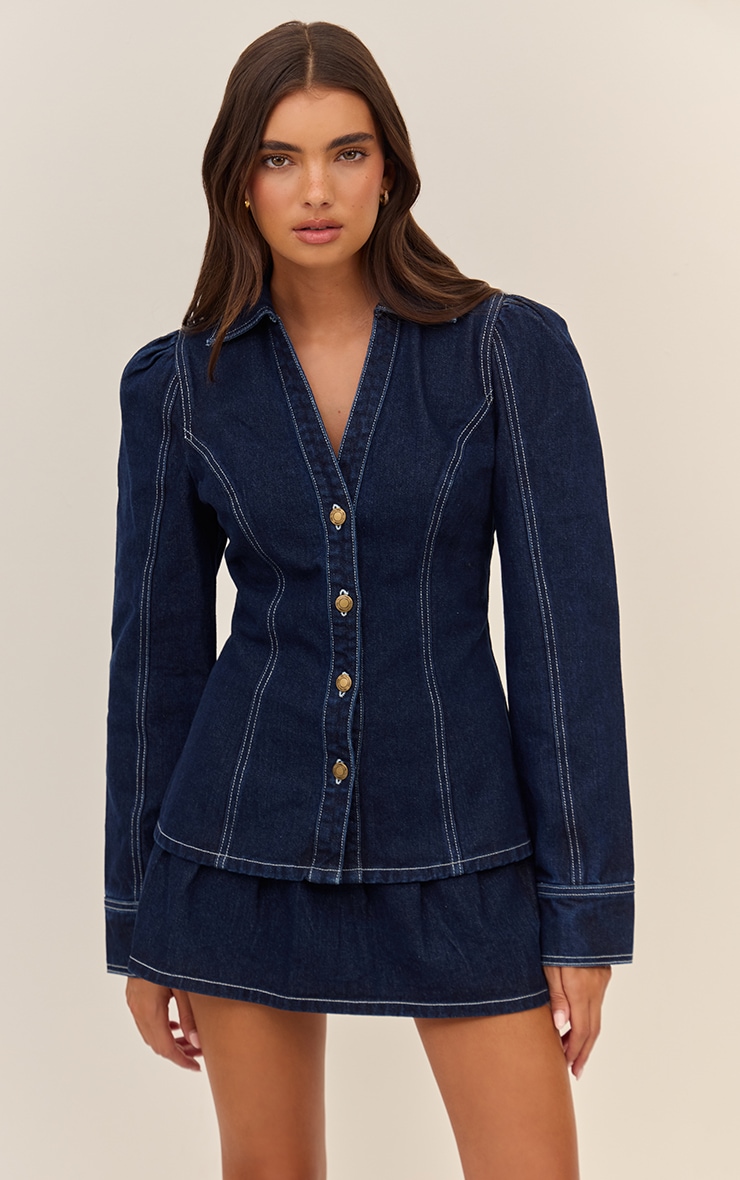 Indigo Cinched Waist Denim Shirt image 4