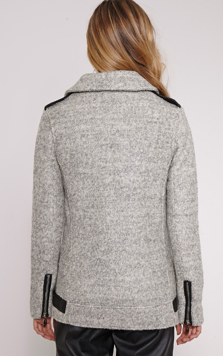 Keeva Grey Faux Wool Biker Style Jacket PrettyLittleThing