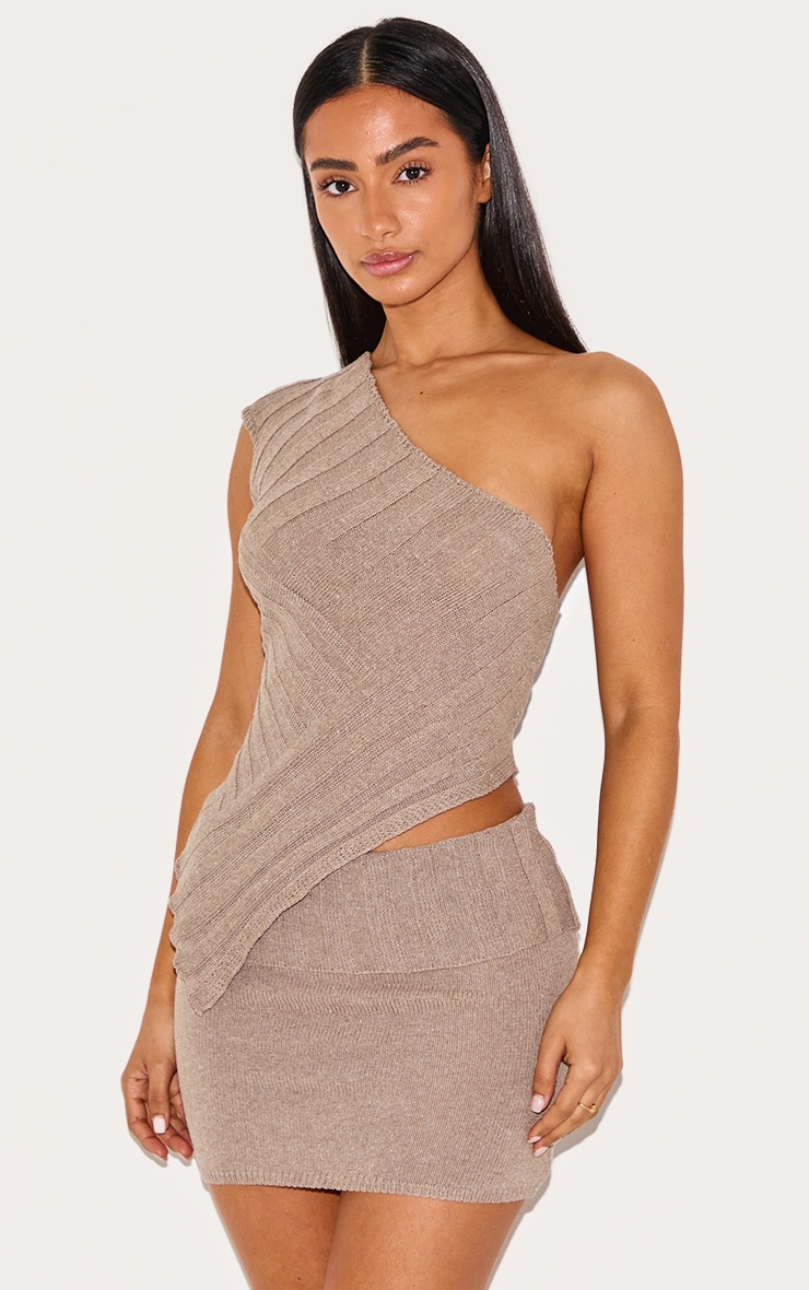 Petite Taupe Foldover Knit Mini Skirt image 4