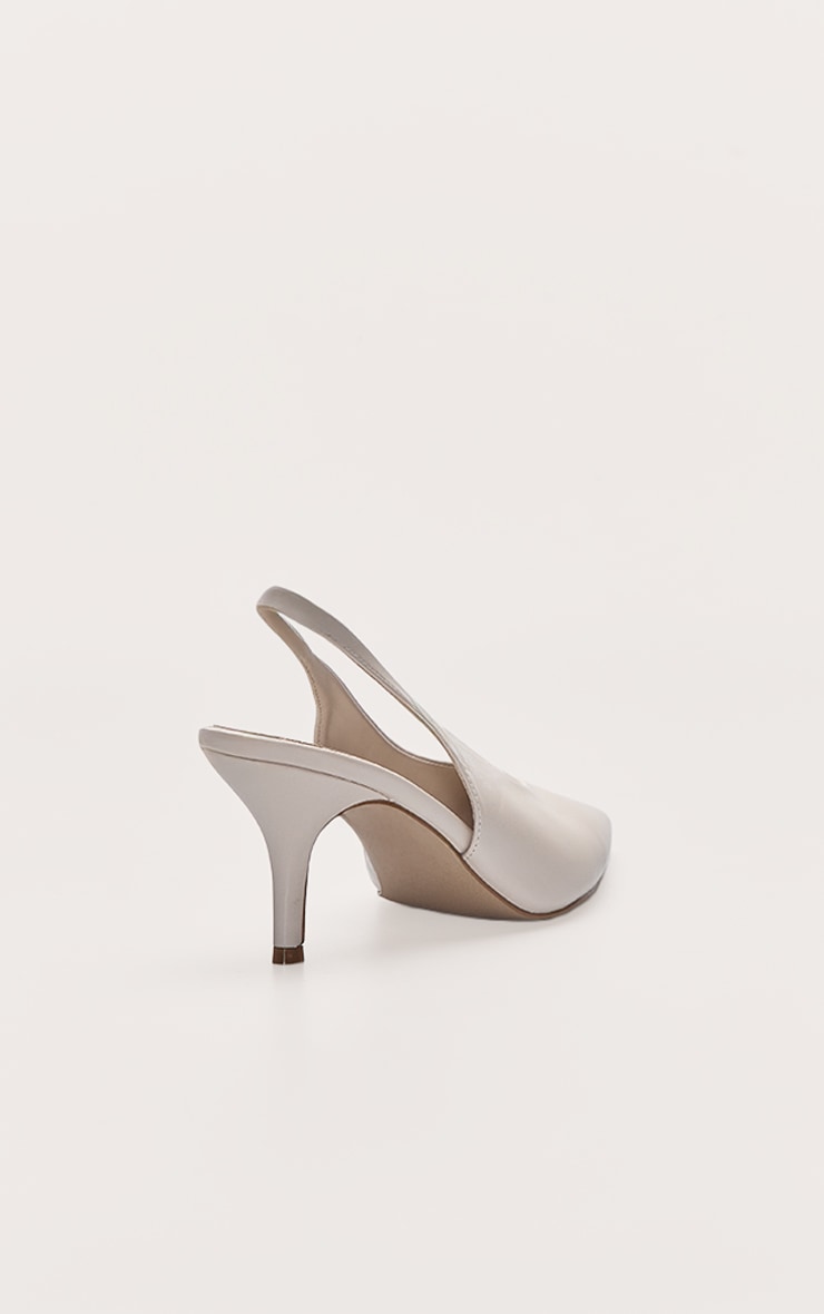 Cream PU High Vamp Mid Heel Sling Back Courts image 4