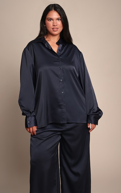 Plus Black Crinkle Satin Oversized Shirt