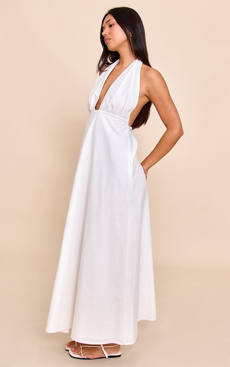 White Plunge Halterneck Maxi Dress image 3