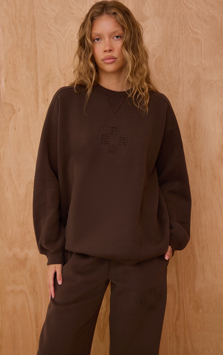 Chocolate PLT Embossed Crew Neck Sweatshirt