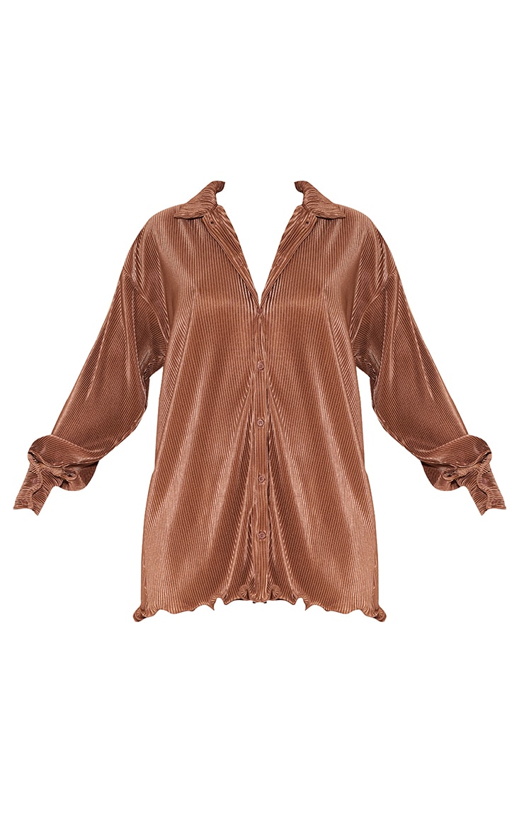 Chocolate Plisse Frill Hem Shirt Dress image 5