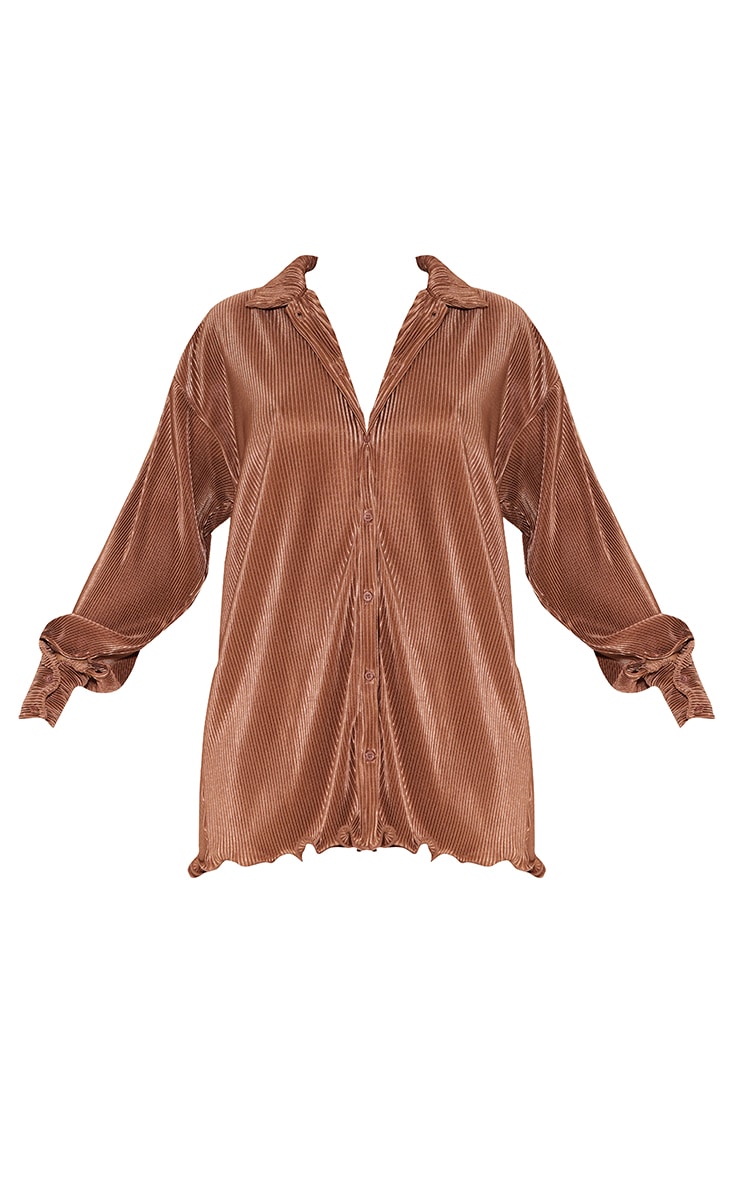 Chocolate Plisse Frill Hem Shirt Dress image 5