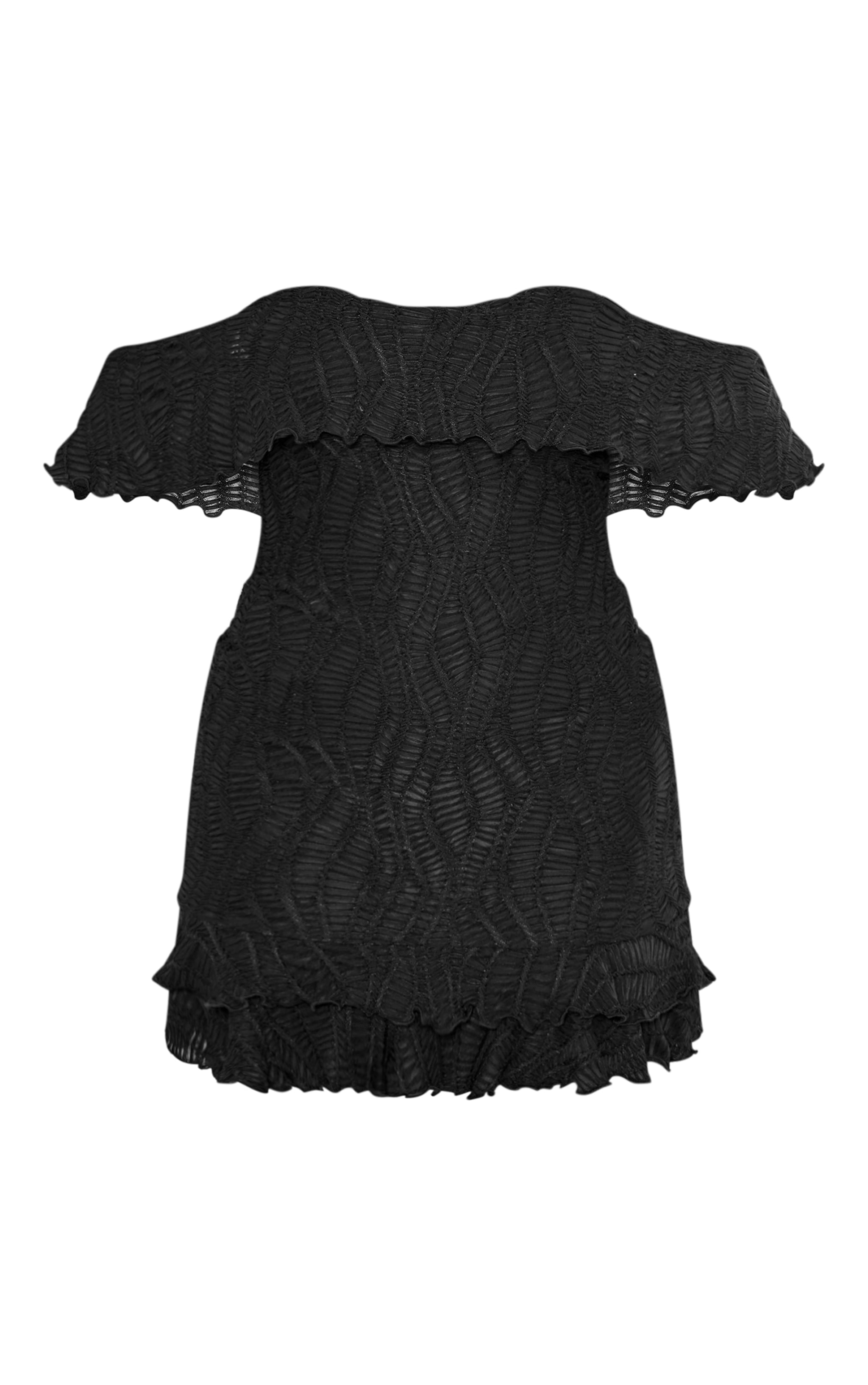 Robe droite texturée noire à étages et col bardot image 5