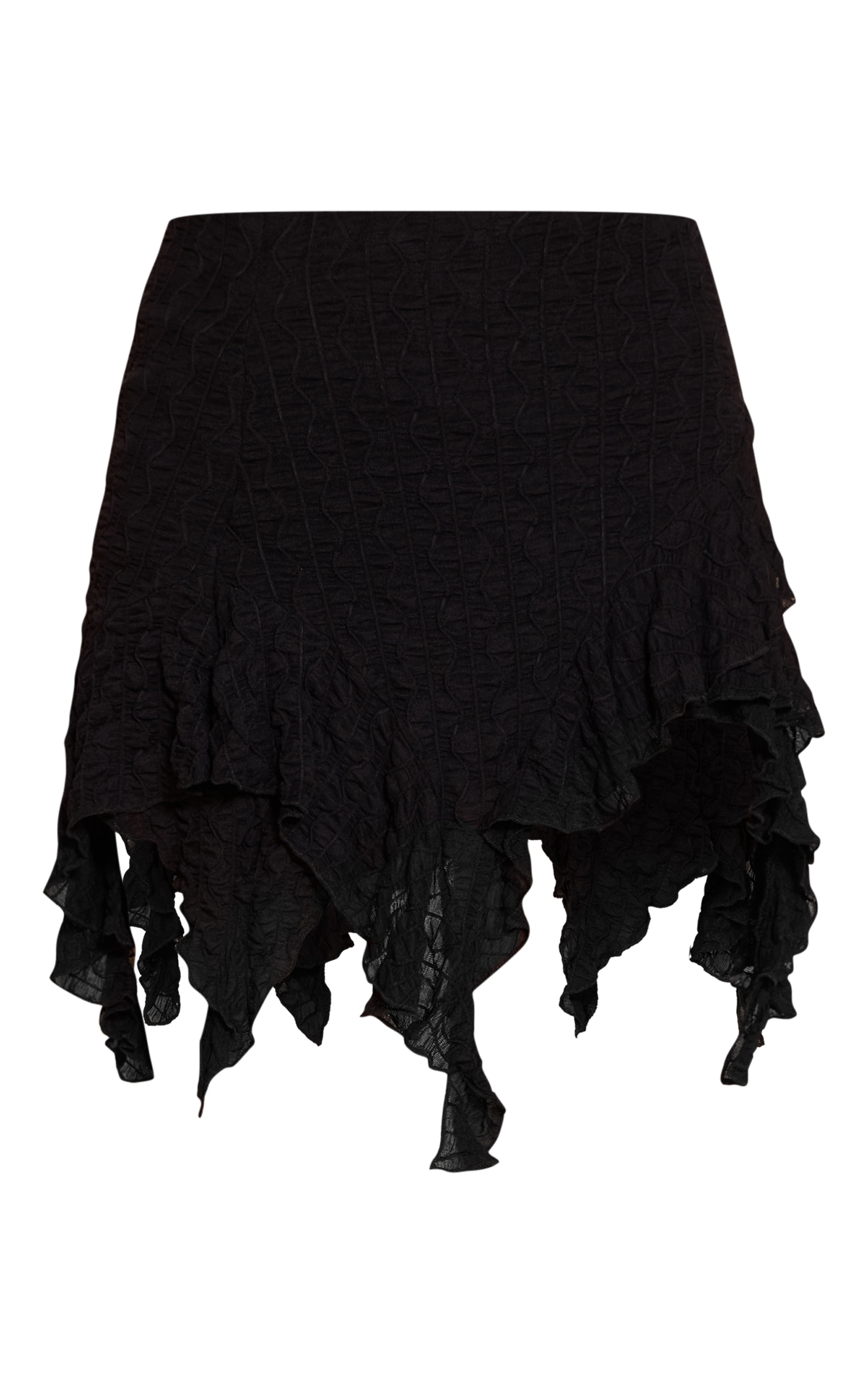 Mini-jupe en jersey texturé noir transparent à ourlet mouchoir image 6