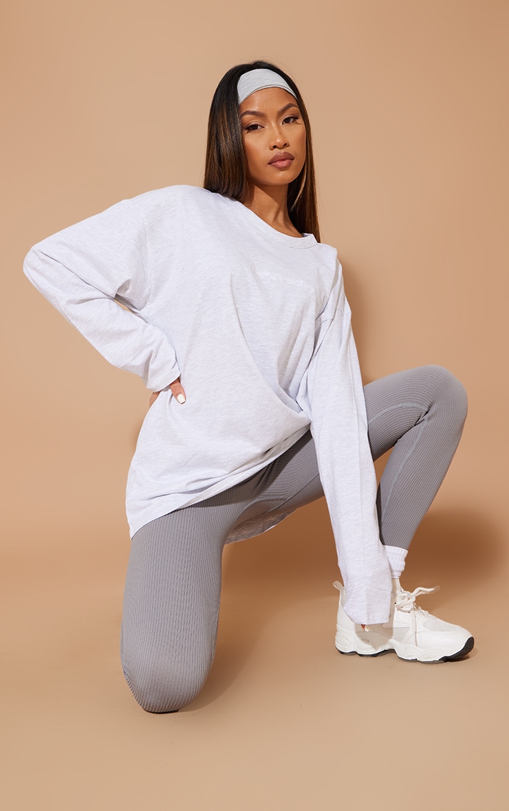 PRETTYLITTLETHING Cotton Grey Marl Oversized Long Sleeve T- image 3