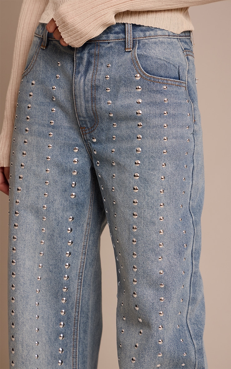 Mid Blue Diamante High Waisted Denim Jeans image 4