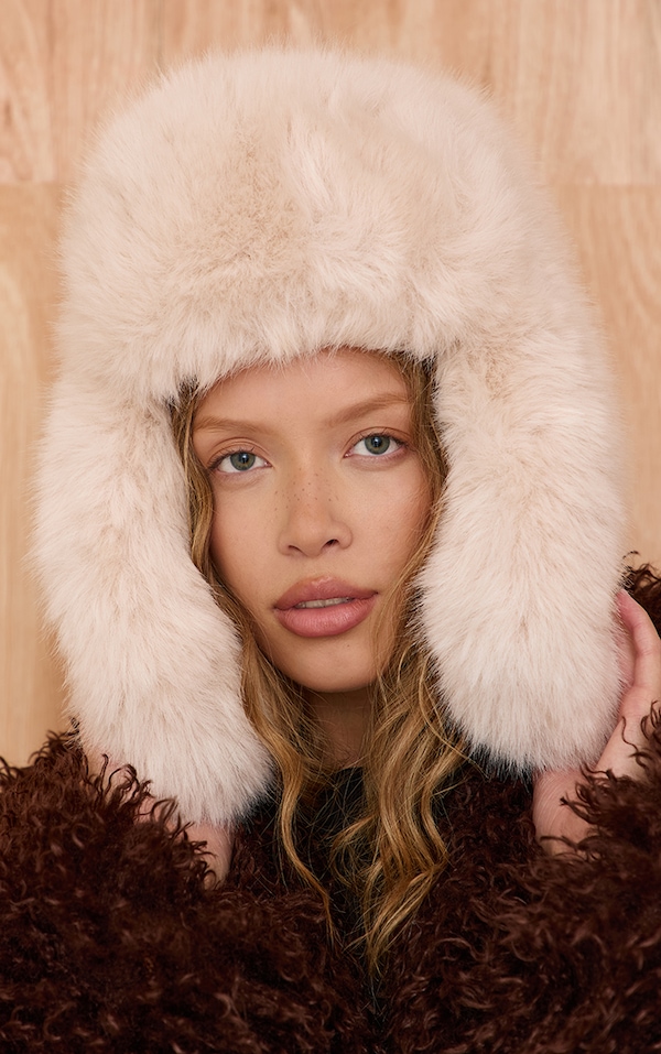 Cream Faux Fur Trapper Hat