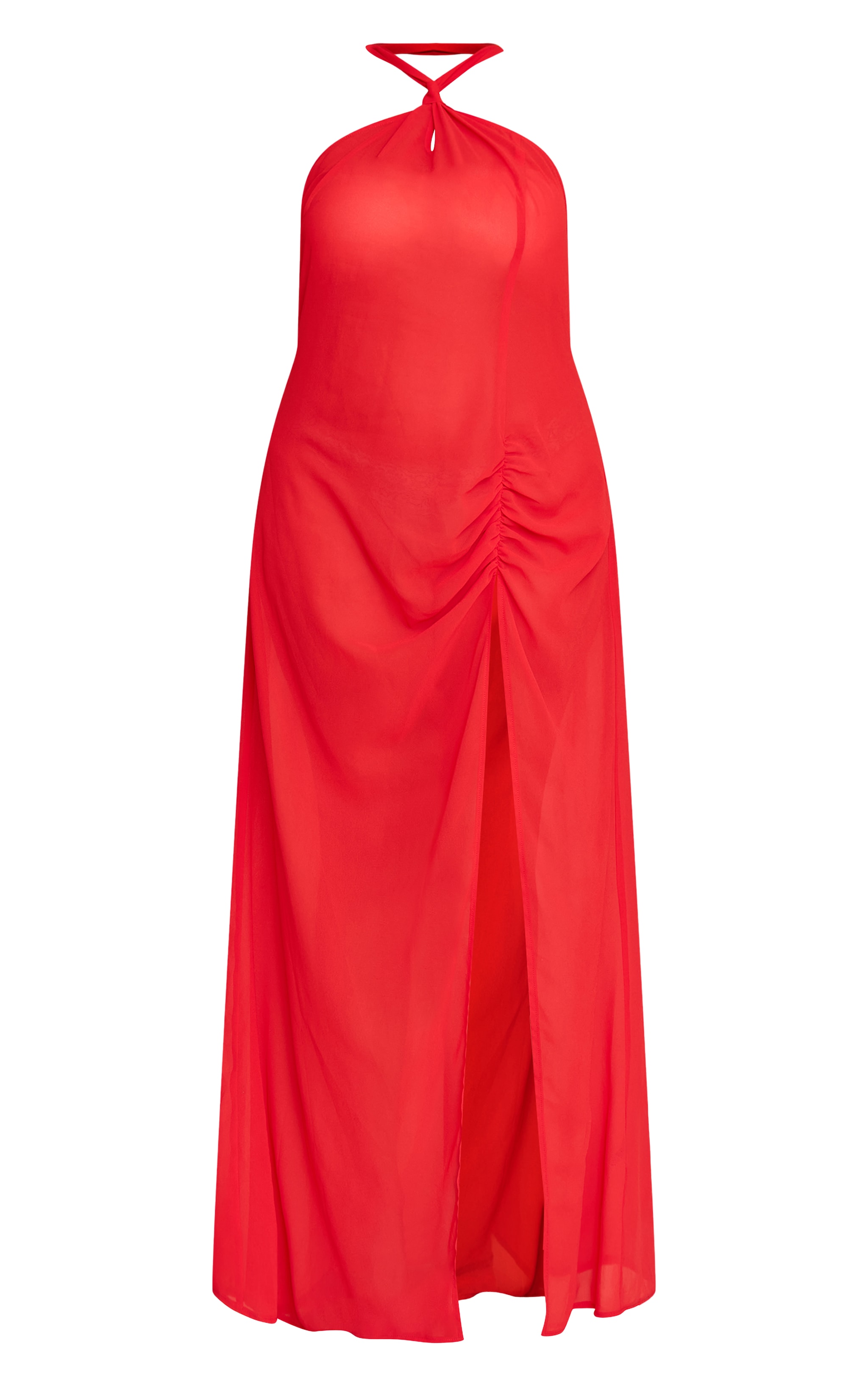 Plus Red Halter Neck Chiffon Maxi Beach Dress image 5