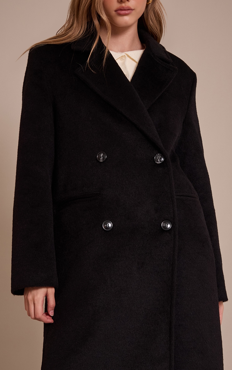 Manteau long structuré effet laine noir à double boutonnière image 4