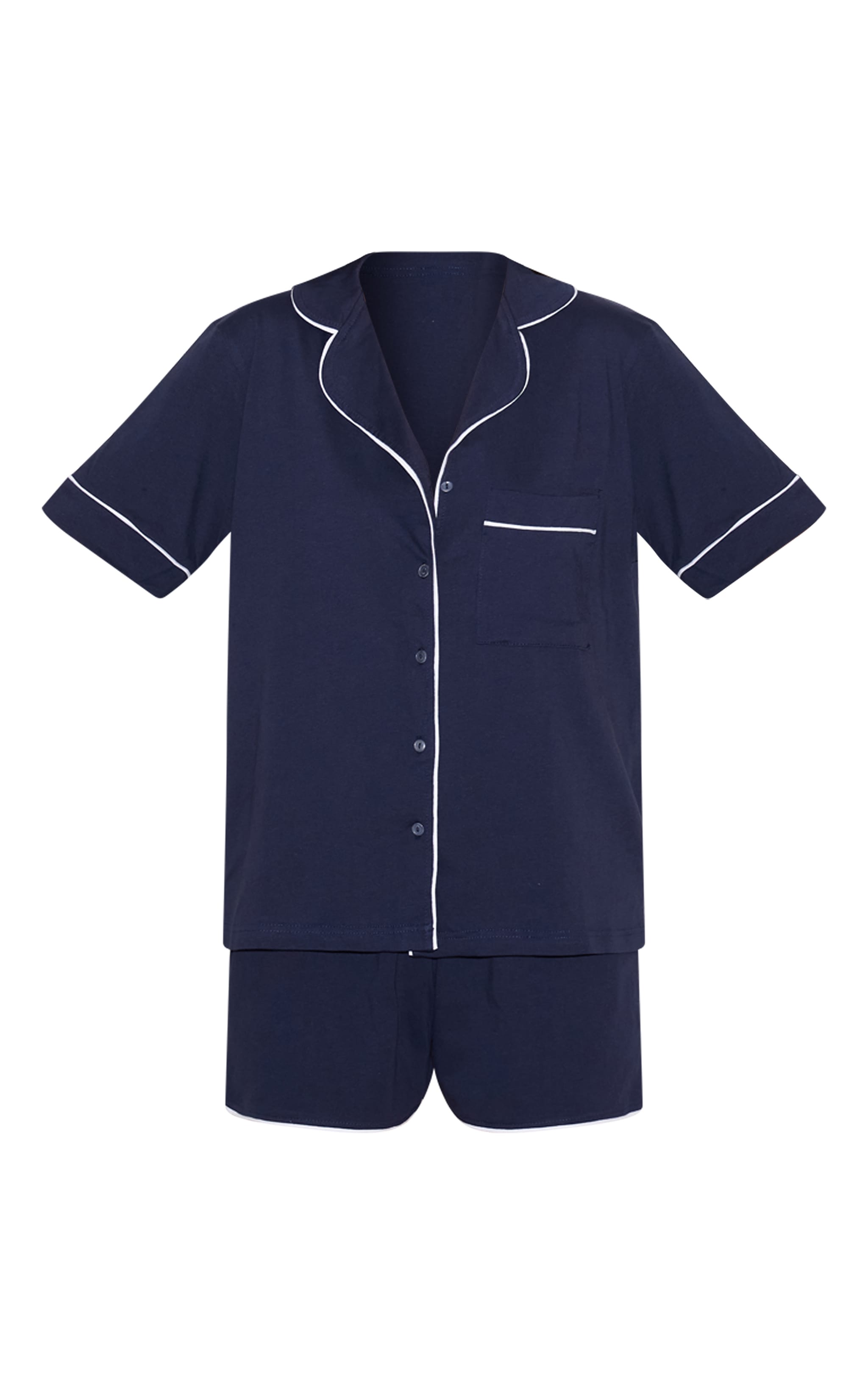 Ensemble pyjama court en jersey bleu marine à détails liserés contrastants image 5
