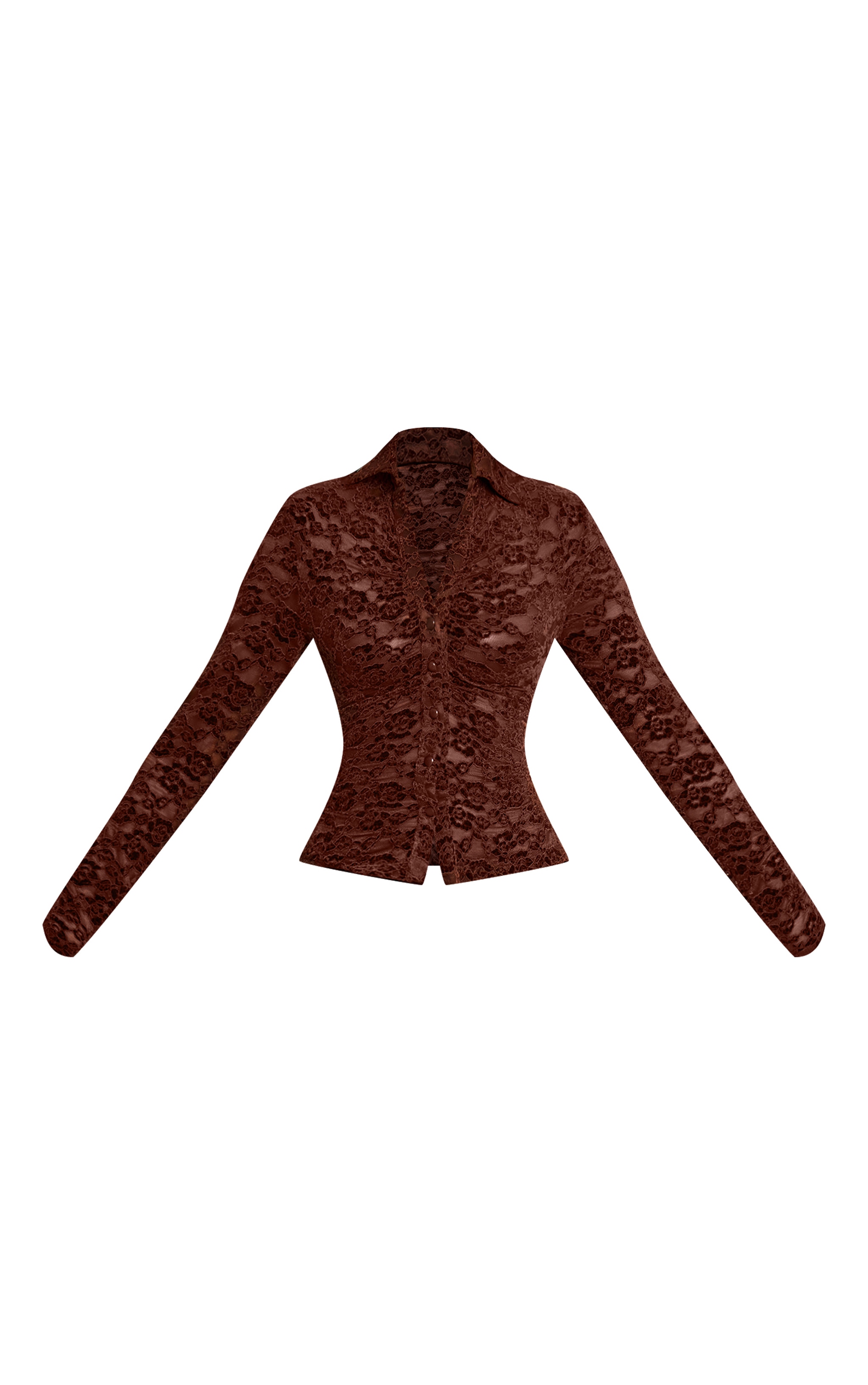 Chocolate Lace Velvet Plunge Fitted Shirt image 5