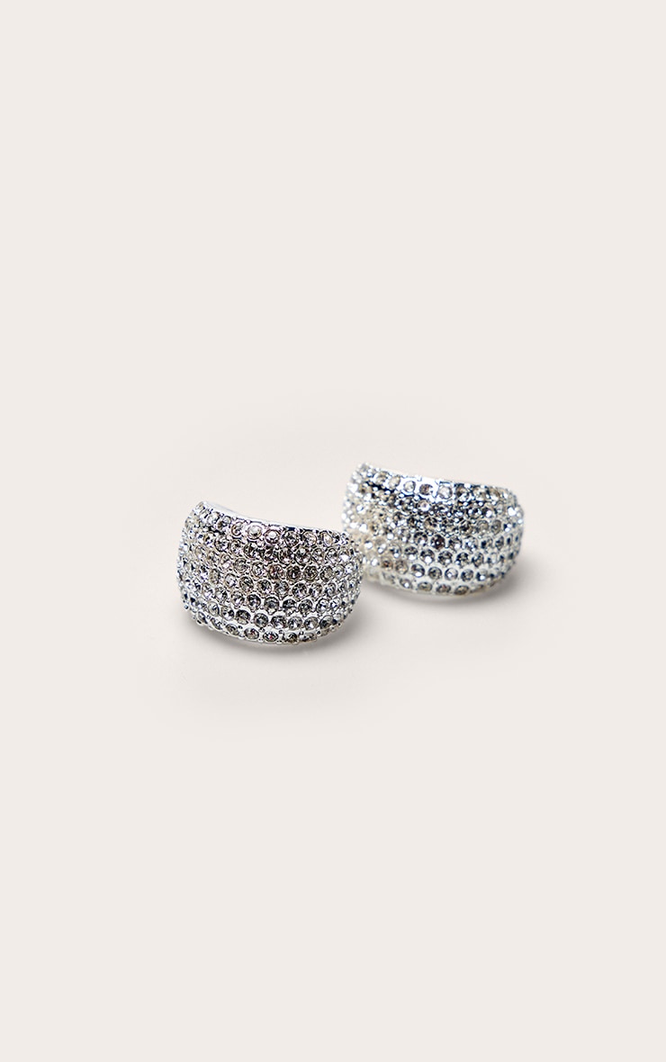 Silver Diamante Chunky Mini Hoop Earrings image 3