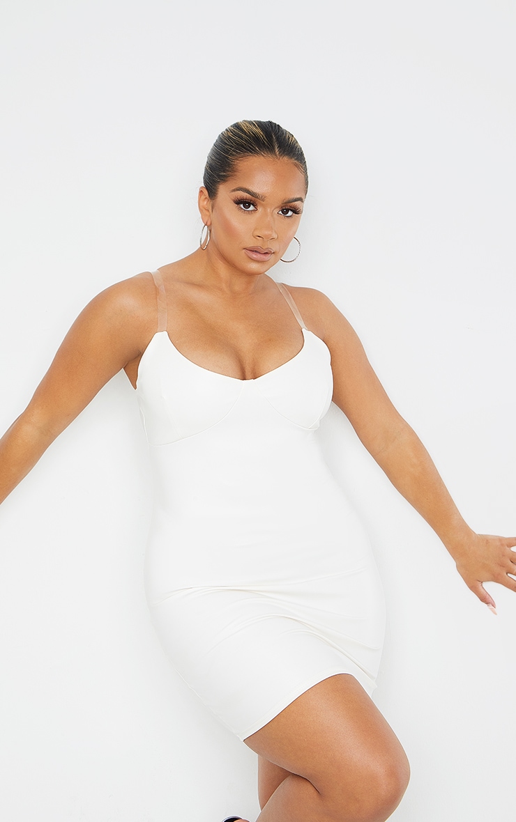 Shape White PU Clear Strap Cup Detail Bodycon Dress