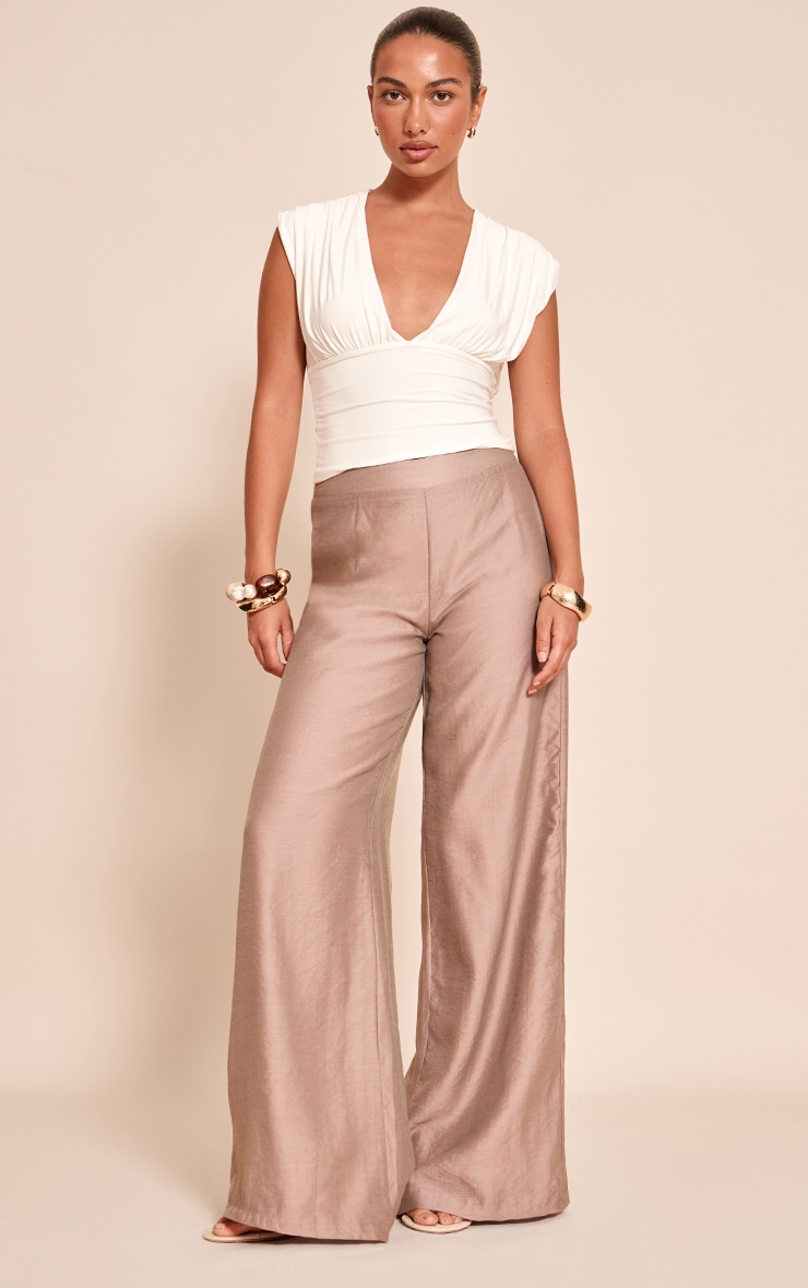 White Double Layer Slinky Drape Plunge Long Top image 3