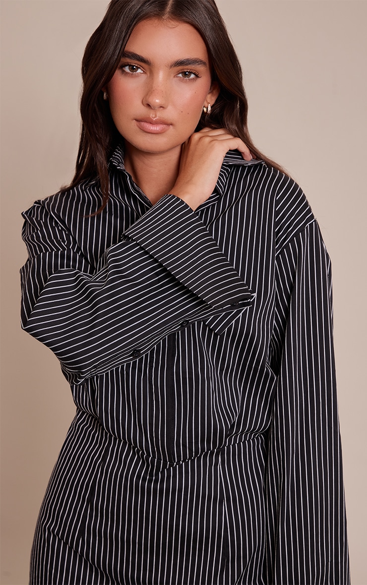 Black Pinstripe Button Down Shirt Dress image 4