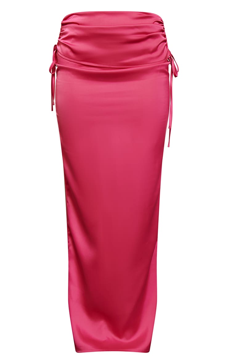 Hot Pink Satin Ruched Maxi Skirt image 5