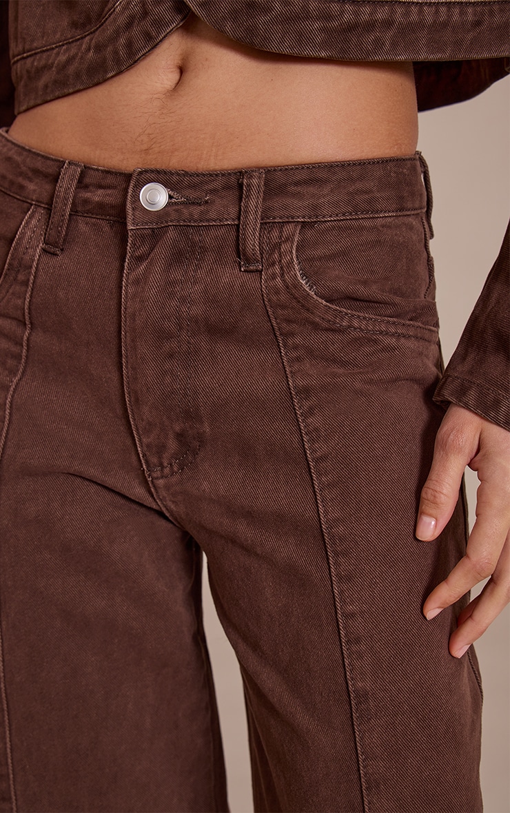 Chocolate Seam Detail Mid Rise Barrel Jeans image 4