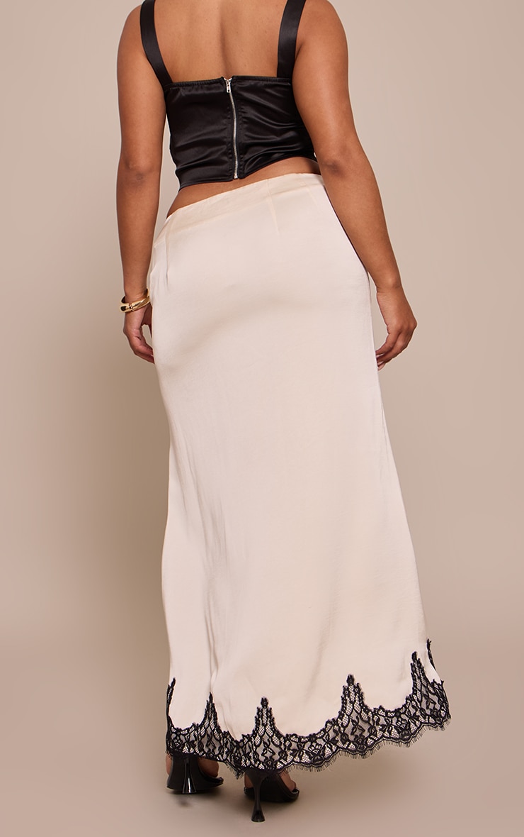 Shape Cream Satin Lace Mix Split Midi Skirt image 3