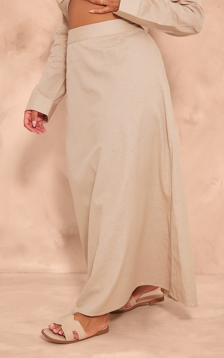 Plus Taupe Linen Look Floaty Maxi Skirt image 1