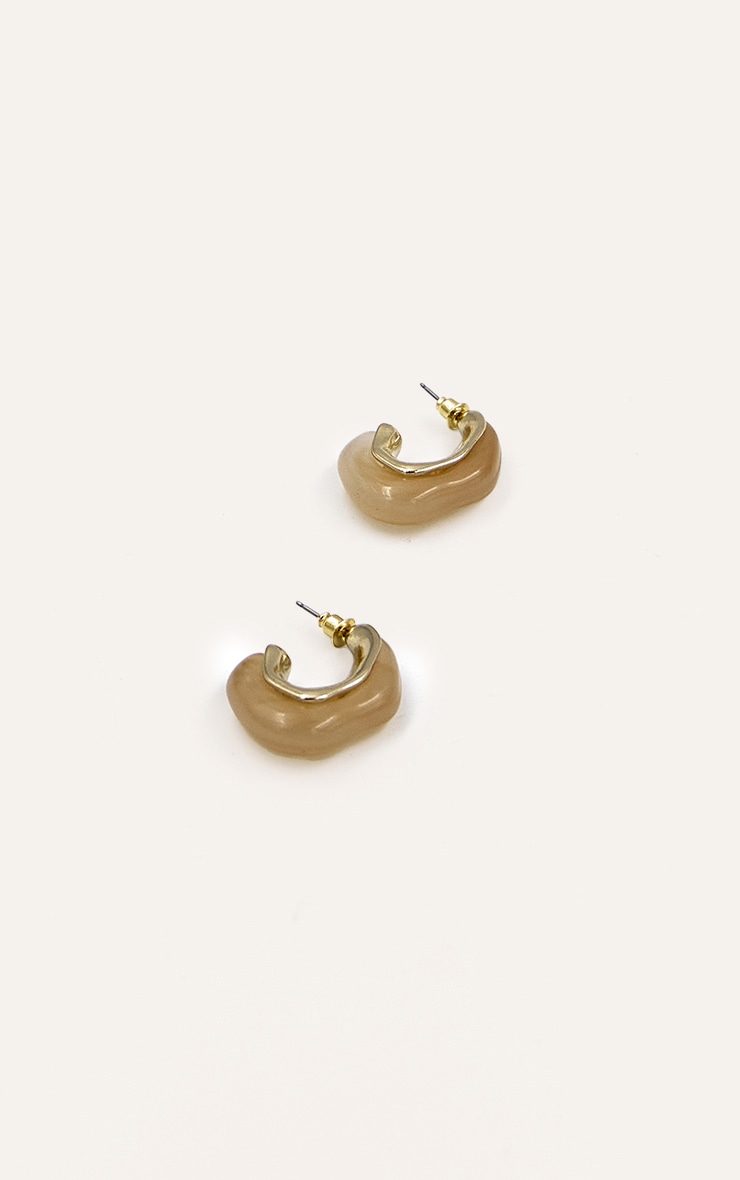 Gold Edged Beige Resin Hoop Earrings image 3