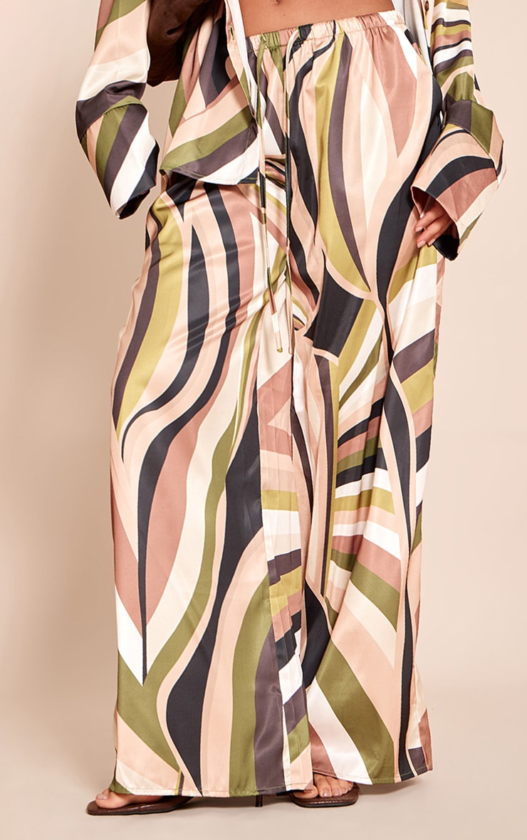  Green Abstract Print Drawstring Extreme Wide Leg Pant image 2