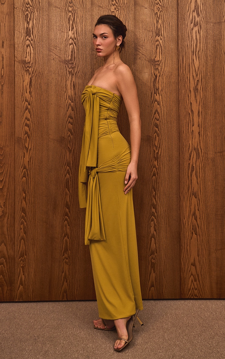 Chartreuse Slinky Knot Detail Bandeau Maxi Dress image 5