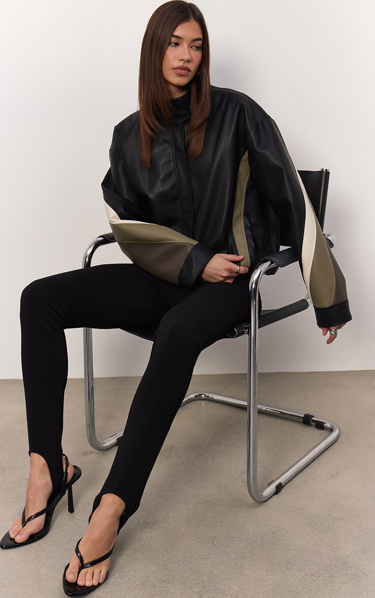 Black Sculpted Rib Stirrup Detail Leggings  image 5