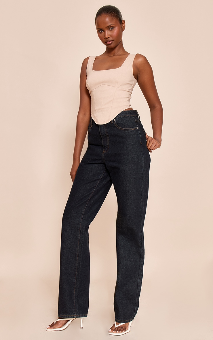 Cream Marl Stretch Woven Square Neck Corset Top image 3