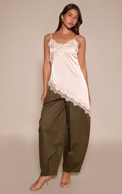 Khaki Elasticated Waist Parachute Pants
