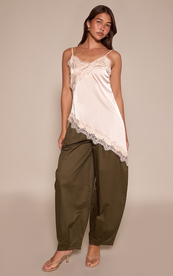 Khaki Elasticated Waist Parachute Trousers