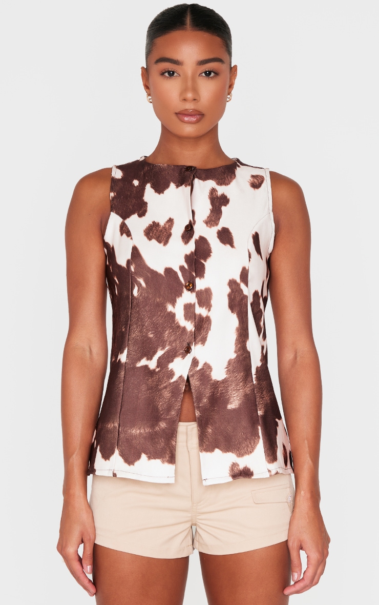 Brown Cow Print Longline Bengaline Waistcoat image 3