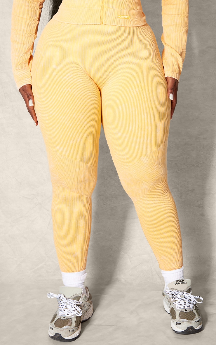 PLT SPORT Plus Mustard Acid Wash Seamless Rib High Waist Gym Leggings image 2