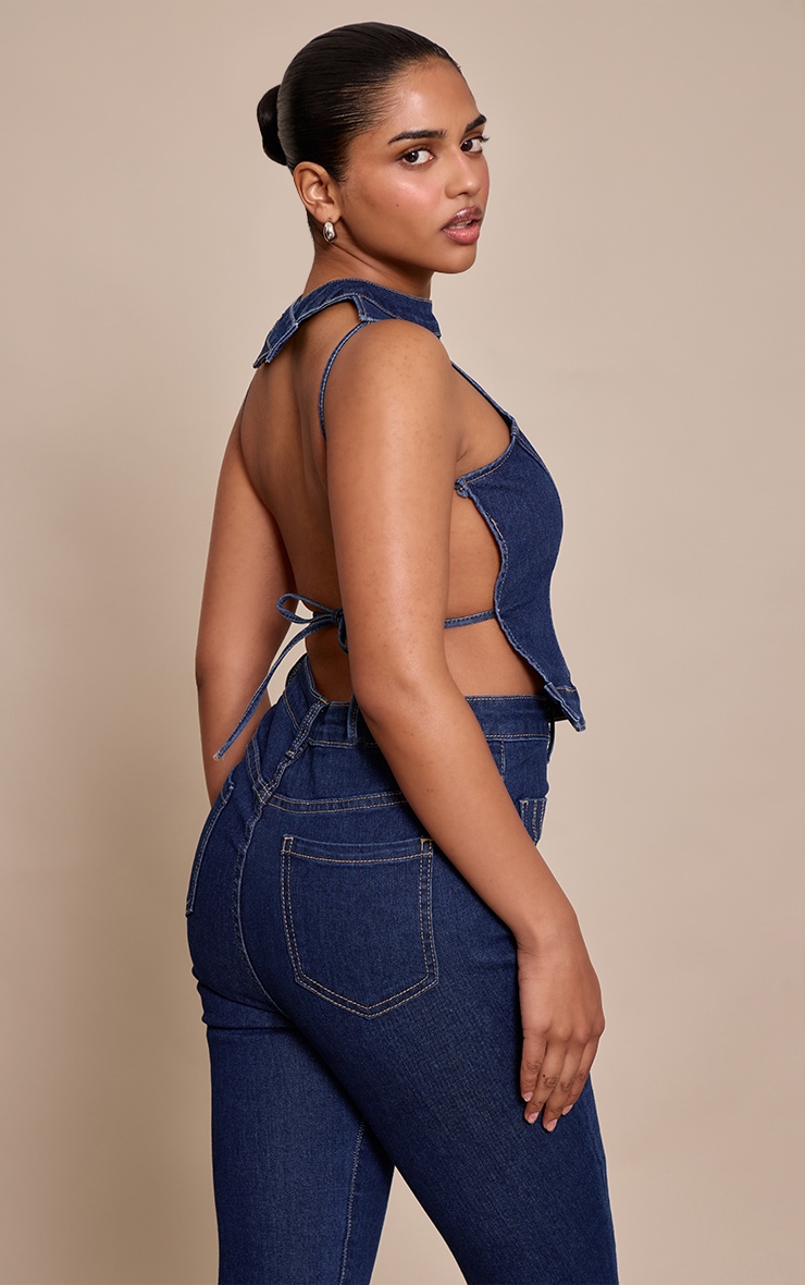 Petite Top en jean indigo à dos nu image 2