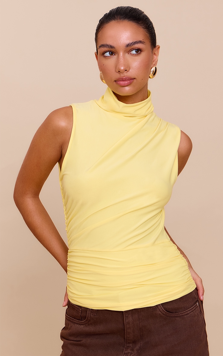 Lemon Soft Touch Ruched Side High Neck Top image 1