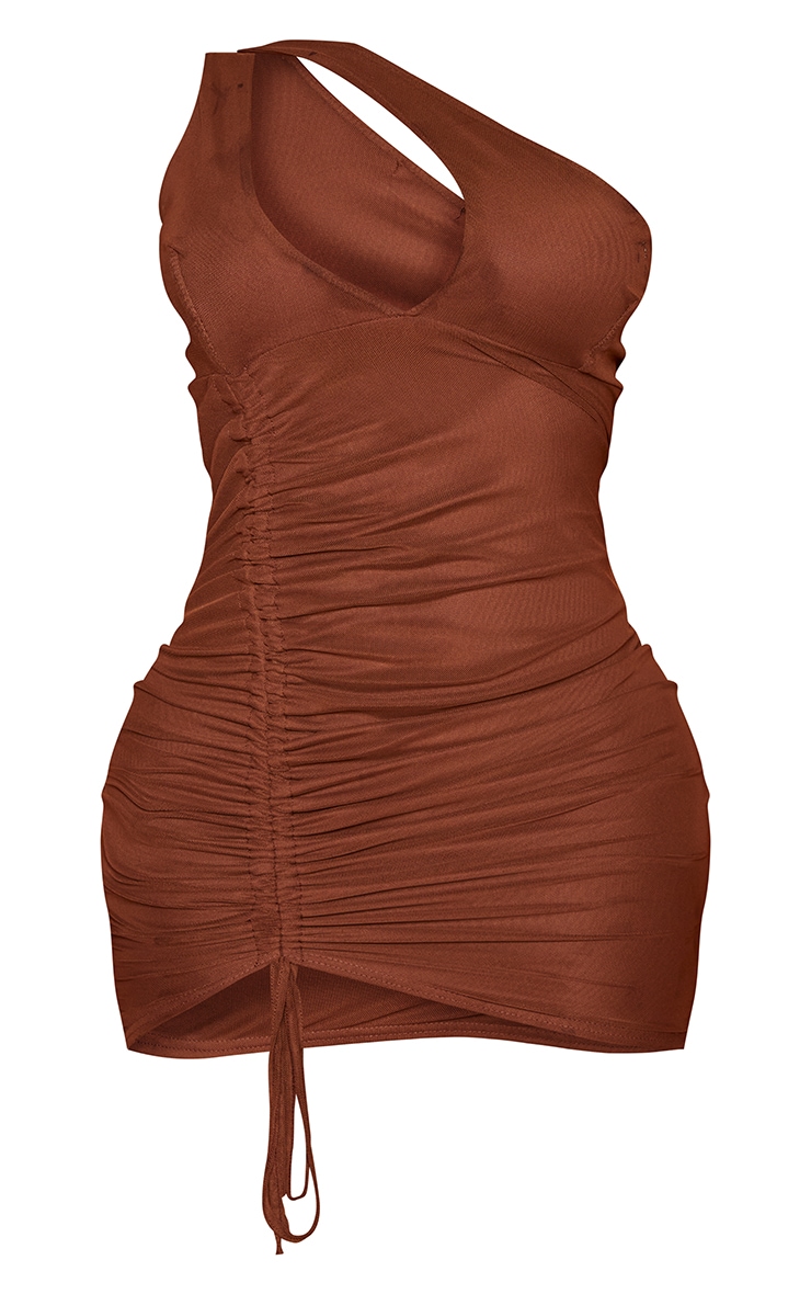 Shape Chocolate Brown Mesh Halterneck Ruched Side Bodycon Dress image 5