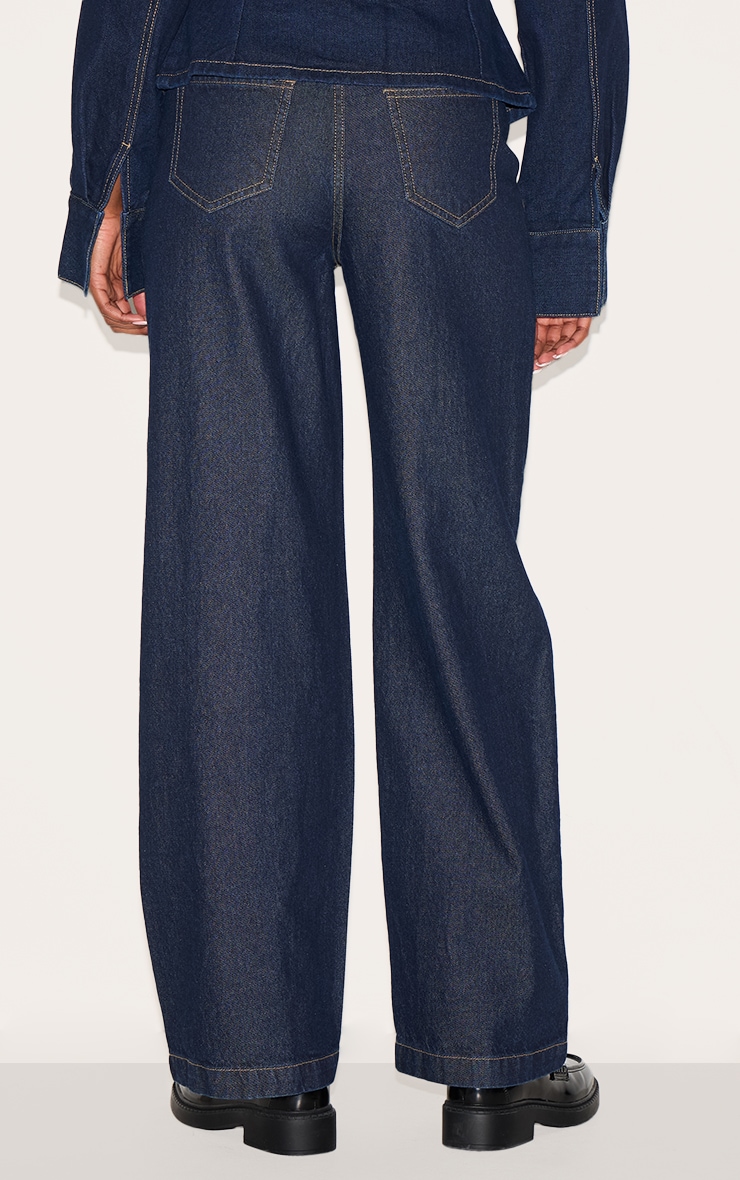 Jean de tailleur indigo foncé à taille mi-haute et coutures devant image 3