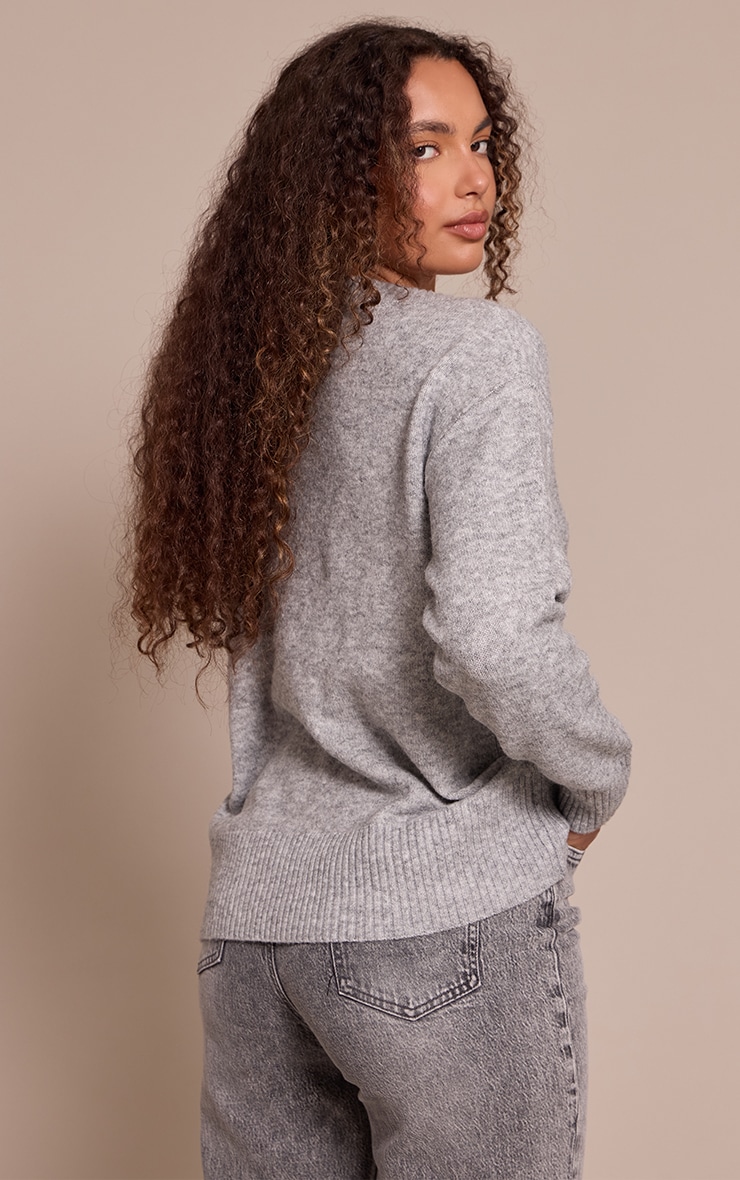 Tall Ash Grey Knit V-neck Jumper image 2
