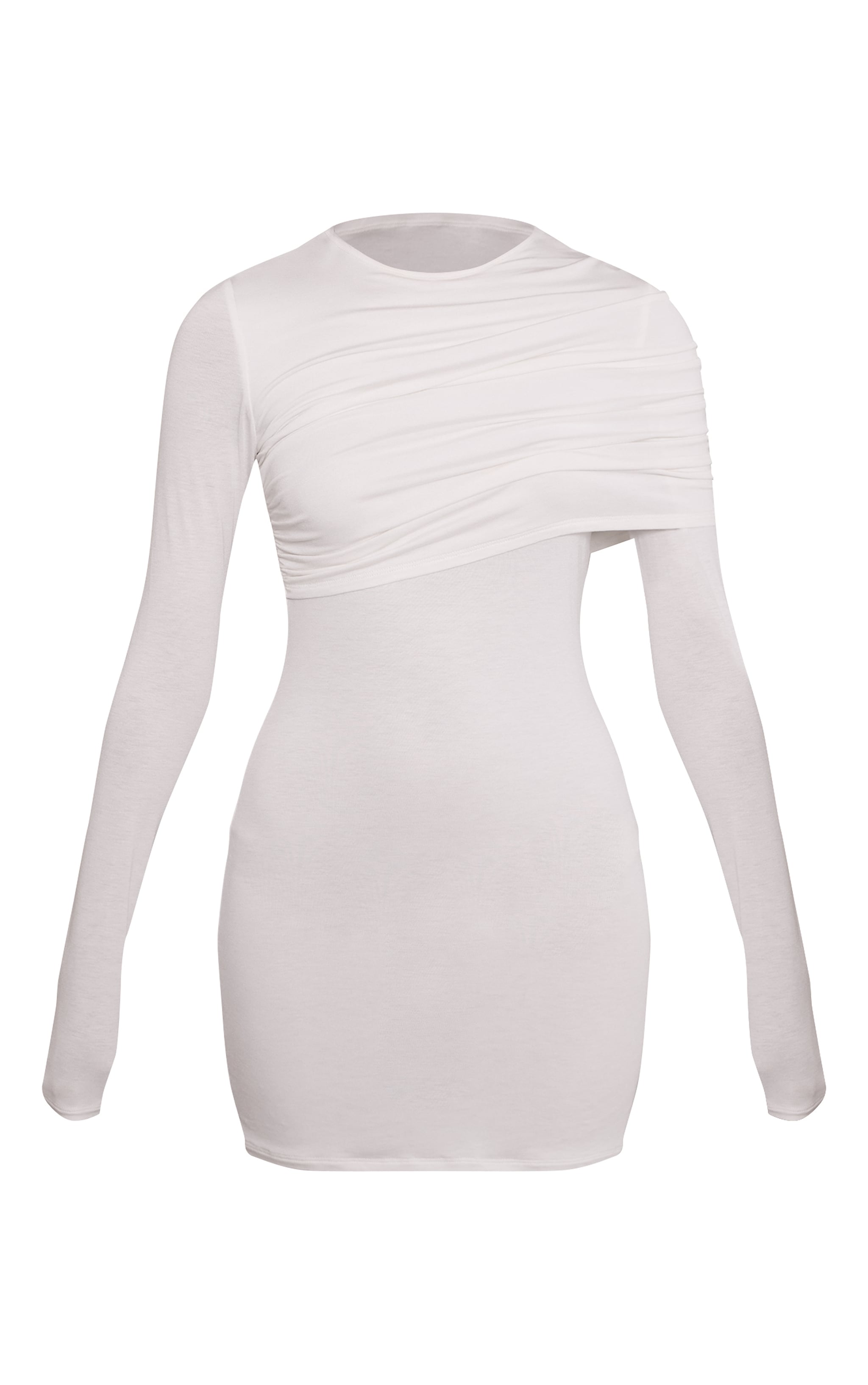 Cream Jersey Overlay Detail Long Sleeve Bodycon Dress image 5