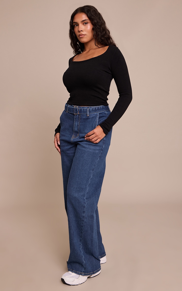 Shape Black Knit Scoop Neck Long Sleeve Top image 3