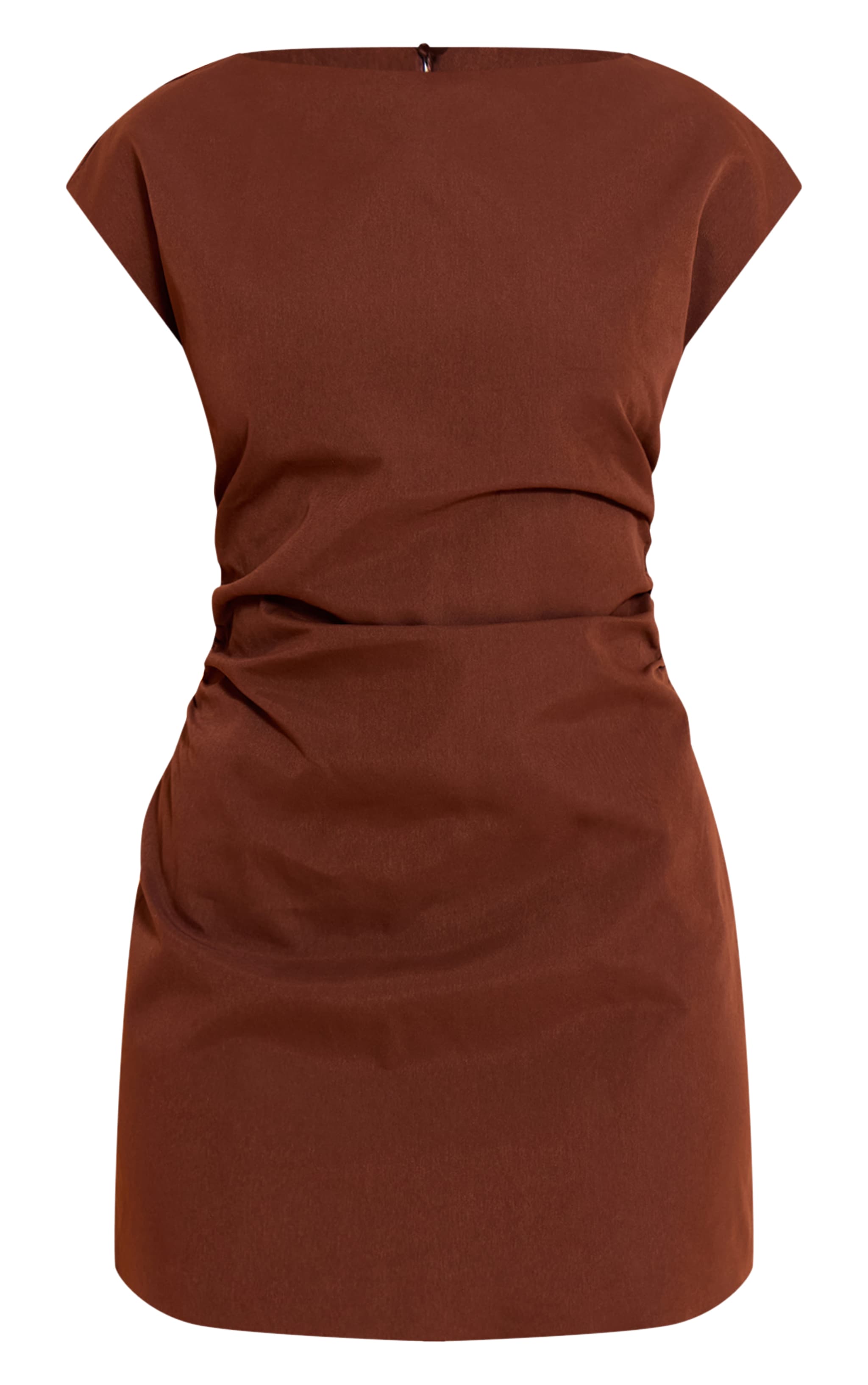 Mini robe tissée chocolat à mancherons et taille cintrée image 5
