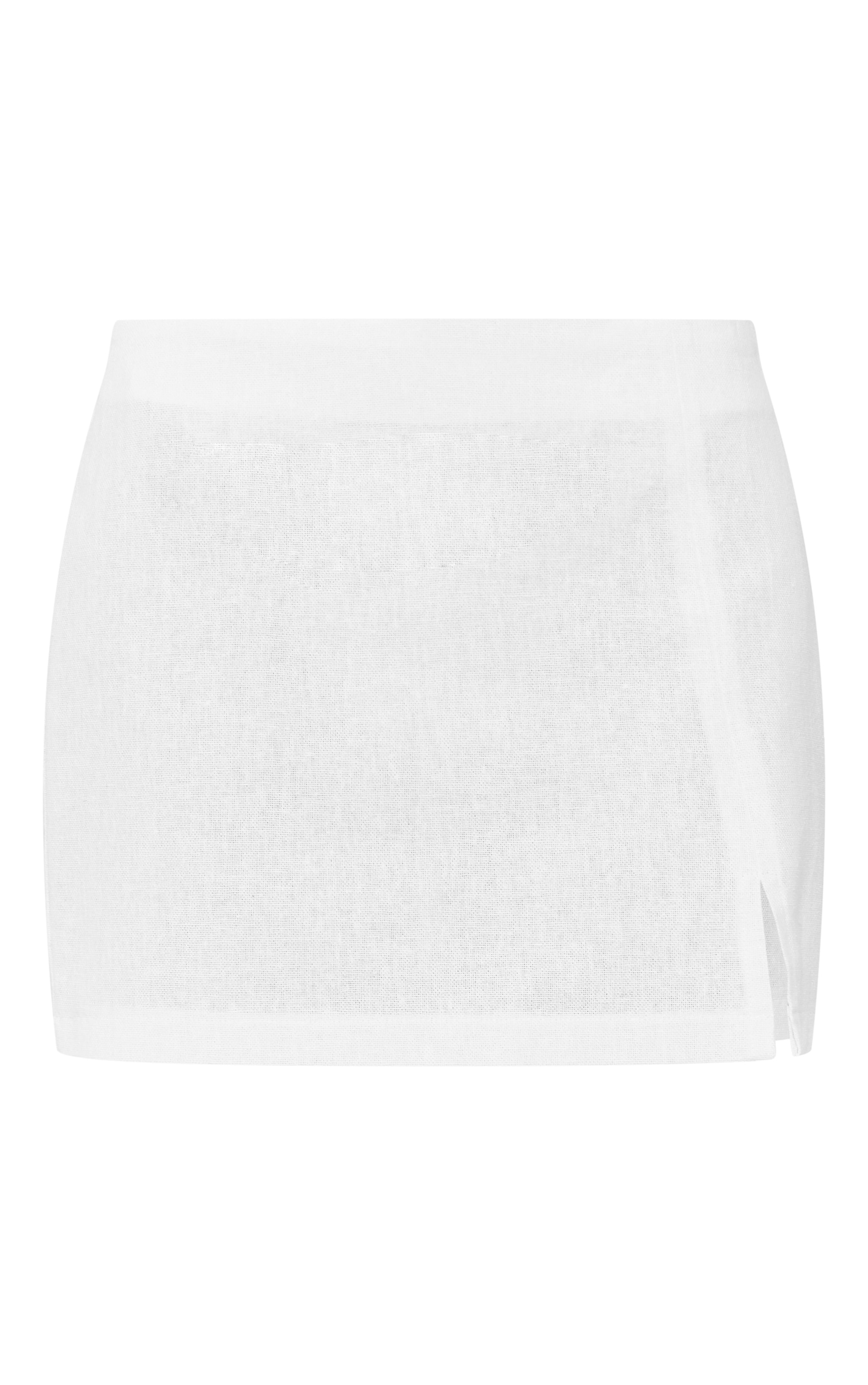 White Premium Linen Look Split Mini Skirt image 6