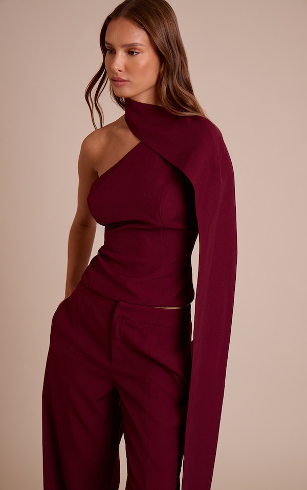 Dark Wine Tailored Woven Shoulder Cape Top