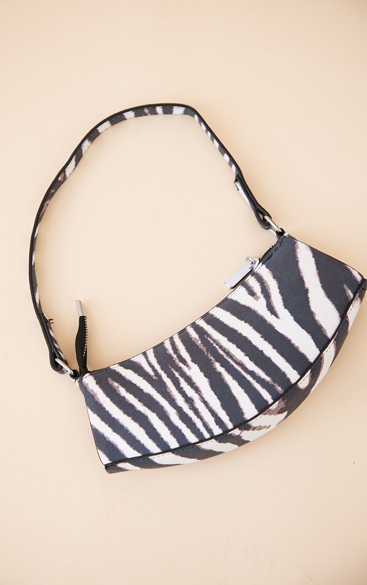 Black Zebra Print Faux Suede Slim Pocket Curved Shoulder Bag image 2