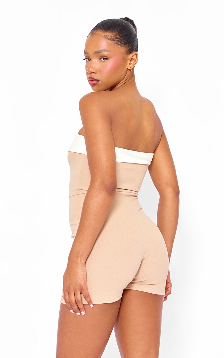 Stone Contrast Fold Over Bandeau Romper image 2