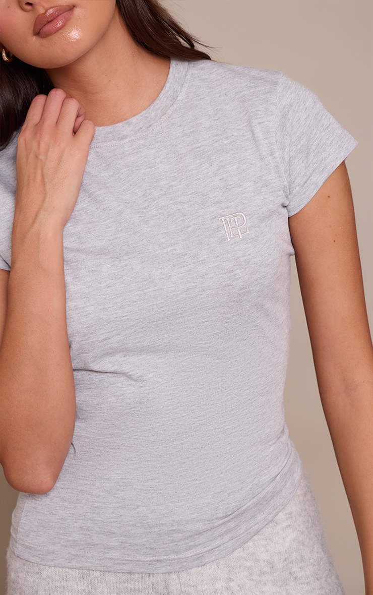 Grey Fitted Embroidered T-Shirt image 4
